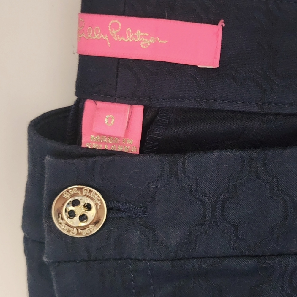 Lily Pulitzer Navy Blue Patterned Skinny Pants Sz 0 - Picture 3 of 12